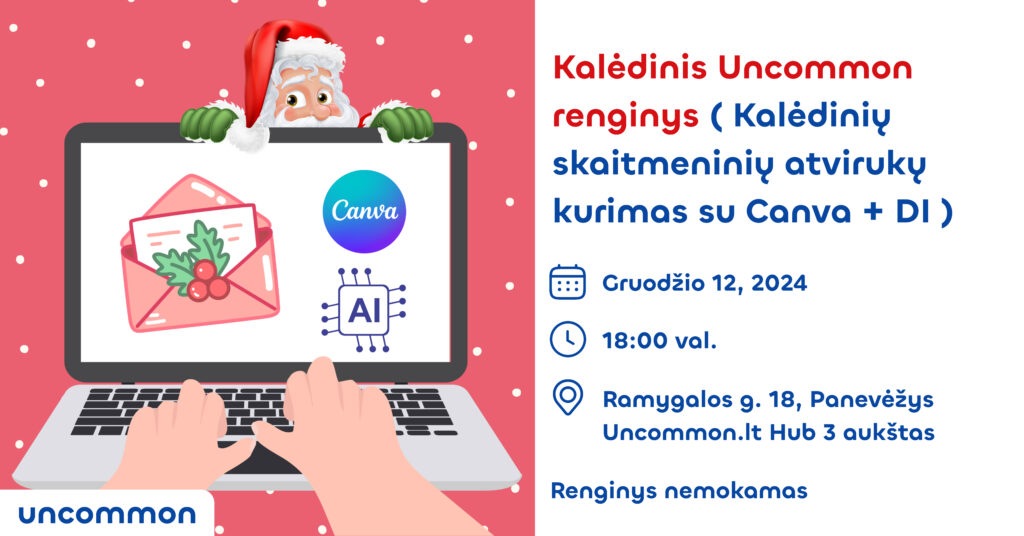 Kalėdinis Uncommon renginys ( Kalėdinių skaitmeninių atvirukų kurimas su Canva + DI )